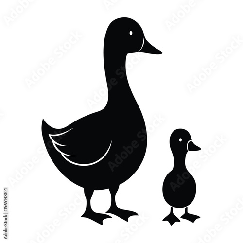 Duck with Ducklings Vector Illustration on Grass with Nature and Wildlife Elements