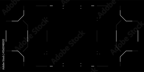 Futuristic HUD UI overlay with cyberpunk tech frame. Digital elements include glitchy target reticle, radar, camera view and sci fi interface. Clean layout for drone, VR or game screen design.