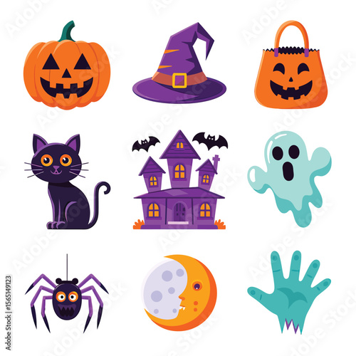 2d vector illustration Halloween t shirt icon design items ghost character Candles in carved pumpkin
