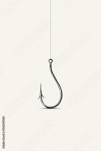 Single Fishing Hook, Line, Bait, Catch, Minimalist, Design, Simple, Elegance, Suspense, Art