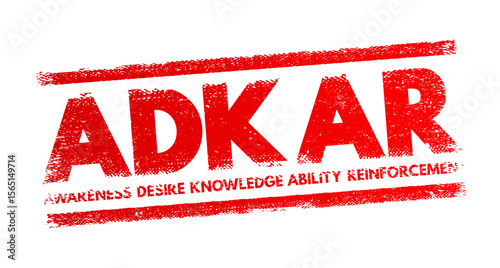 ADKAR - Awareness, Desire, Knowledge, Ability, Reinforcement acronym, business concept stamp