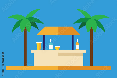Tropical Beach Bar Stand Summer Drinks, Palm Trees, Vacation Vibes