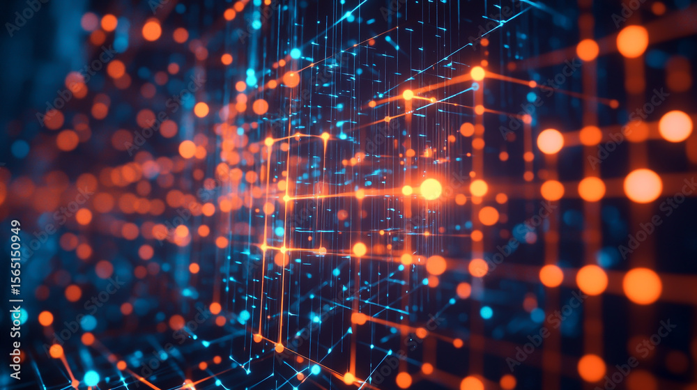 Fototapeta premium Big data powers AI-driven science, connecting technology and discovery through intelligent networks.