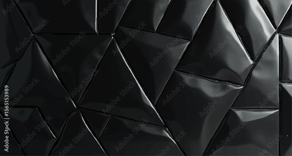 Black seamless leather pattern with geometric triangle texture, a futuristic 3D polygon design for a dark concept wallpaper