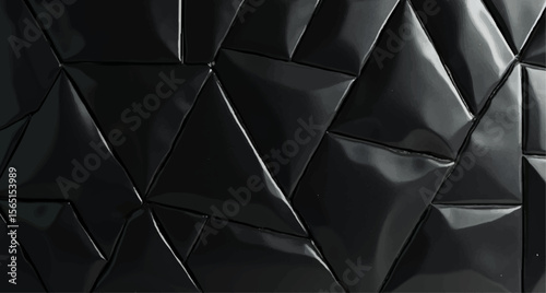 Black seamless leather pattern with geometric triangle texture, a futuristic 3D polygon design for a dark concept wallpaper