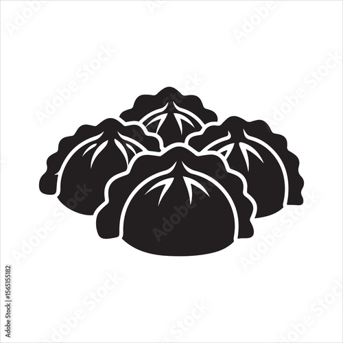 Stylized black silhouette of four dumplings on a white background