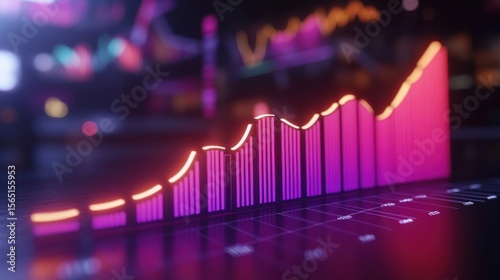 Glowing neon purple financial chart showing growth on a virtual screen