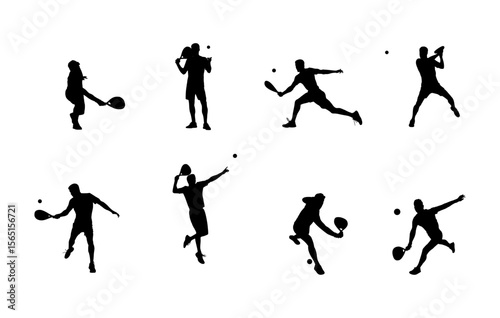 Padel Man Silhouette Collection, Set of Male Padel Players in Action