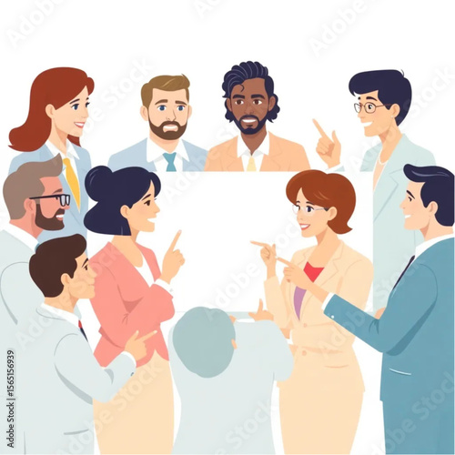 A group of nine leaders are conducting interviews. Everyone is contributing ideas, and a few are pointing at the board or screen.