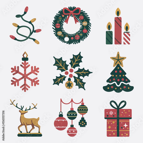 vector Happy New Year Celebrating 2025 in Latin letters , Christmas Decoration Items Santa Claus