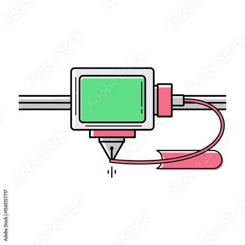 A stylized illustration of a 3D printer extruding filament.