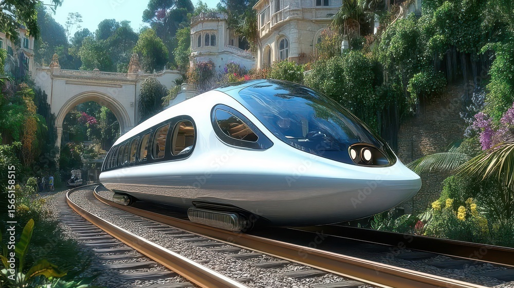 Naklejka premium High-Speed Rail Through Lush Landscape