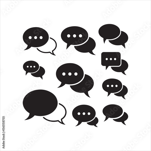 Collection of black speech bubbles with ellipses indicating conversation