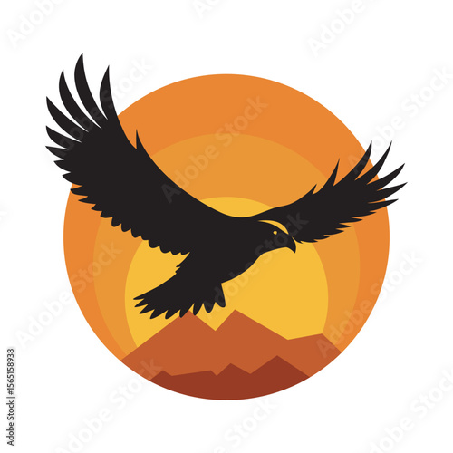 Eagle Silhouette Backlit By Rising Sun