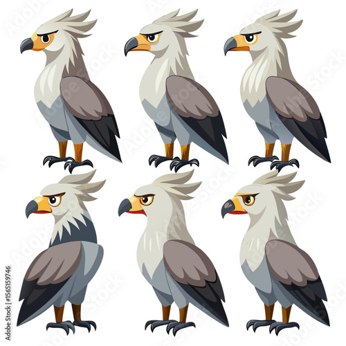 Six Cartoon Hippogriffs with Varied Color Palettes and Expressions Standing Proudly on a White Background Showcasing Fantasy Creature Design and Digital Art Techniques with Distinctive