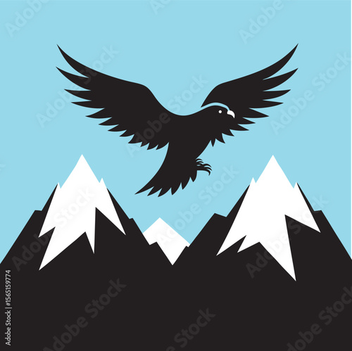 Bald Eagle Gliding Above Rocky Peaks