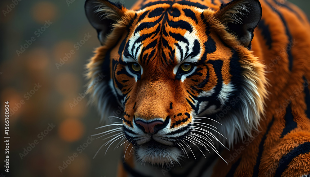 Naklejka premium Tiger Portrait with Intense Gaze in Natural Setting