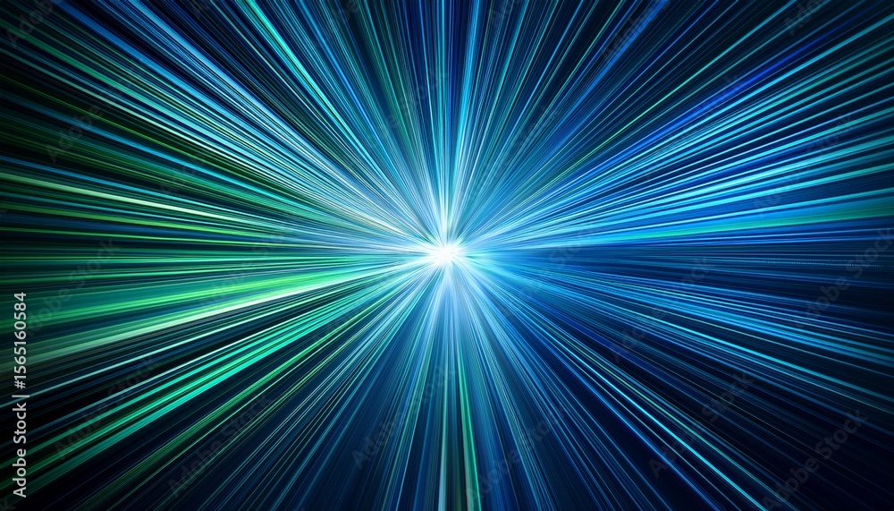 Naklejka premium abstract background with blue and green lines converging in the center creating a burst of light