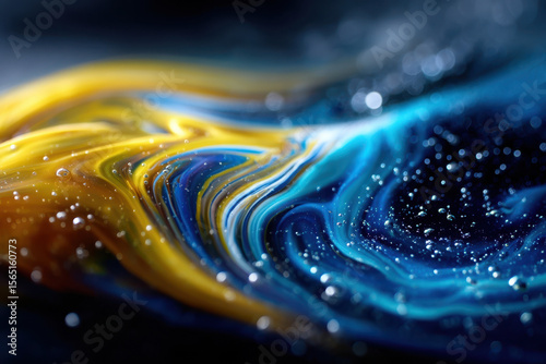 Colorful swirling liquid with bubbles creates mesmerizing abstract patterns in water