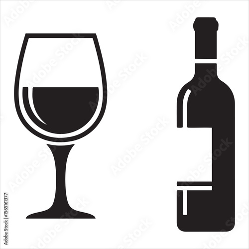 Classic wine glass and bottle silhouette for beverage and celebration themes
