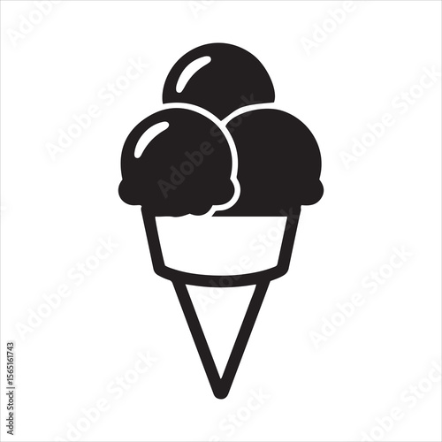 Simple black and white graphic of a triple scoop ice cream cone