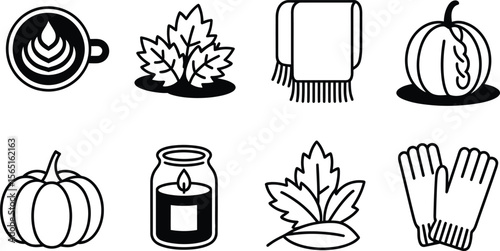 Autumn Icons Latte Pumpkin Leaves Gloves Candle Scarf