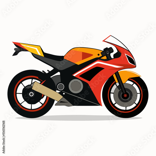 Stylized Illustration of a Red and Orange Sport Motorcycle with Black and White Accents Featuring a Sleek Design and a Modern Aesthetic on a White