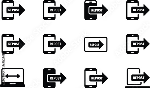 Black Repost Icons Smartphones Tablets Laptops mobile