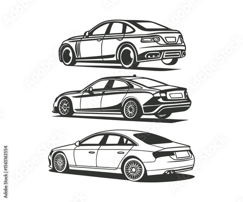 Three Sleek Car Designs A Study in Automotive Styling and Silhouette.
