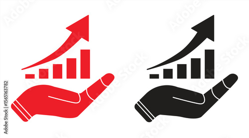 Hand symbol growth chart icon, Red and black two color version, isolated on white background, vector illustration.

