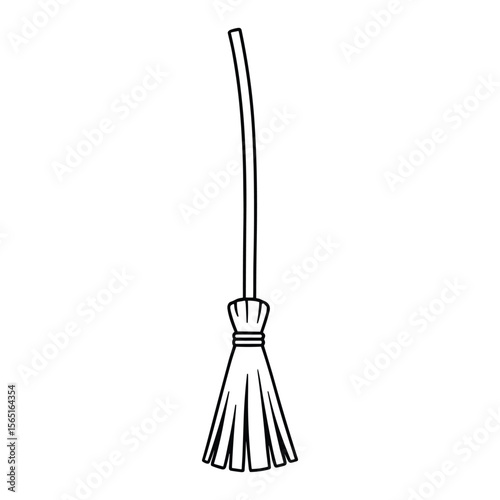 Straight Handle Broomstick Line Art Vector Illustration