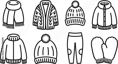 Winter Clothing Icons Knitwear Scarves Hats Jackets Leggings Mittens