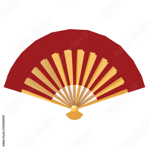 Red traditional Chinese folding paper fan isolated on white background