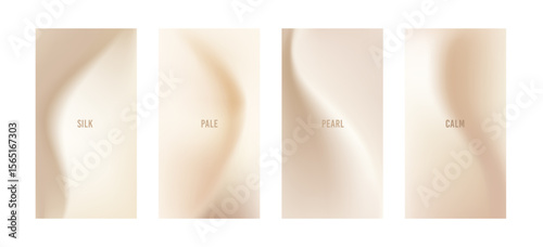 Set of pearl cream gradient backgrounds. Beige vertical abstract gradients with elegant ivory waves. Simple, silk soft vector banner illustration