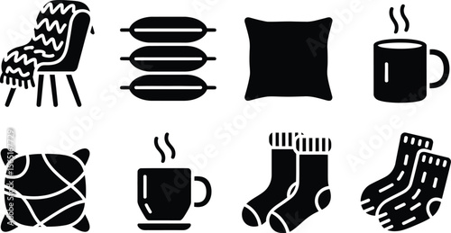 Cozy Home Icons Black and White Chair Pillows Socks Mug