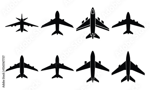 Variety Airplane Silhouette Vector Set for Jetliner, Fighter Plane, and Air Tour Concepts