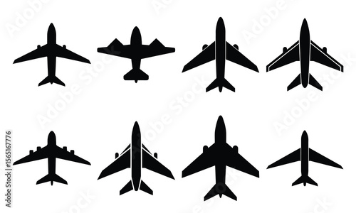 Black Airplane Silhouette Vector Icons Collection for Airline Branding and Infographics