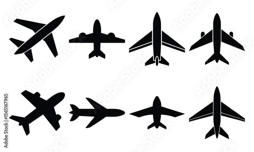 Clean Airplane Silhouette Vector Icons Set for Global Travel, Flight Booking, and Tours