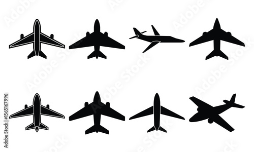 Unique Airplane Silhouette Vector Set for Airport, Aircraft, and Flight Path Illustration