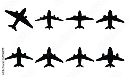 Airplane Silhouette Vector Set Featuring Jet Aircraft and Aviation Travel Elements in Minimal Style