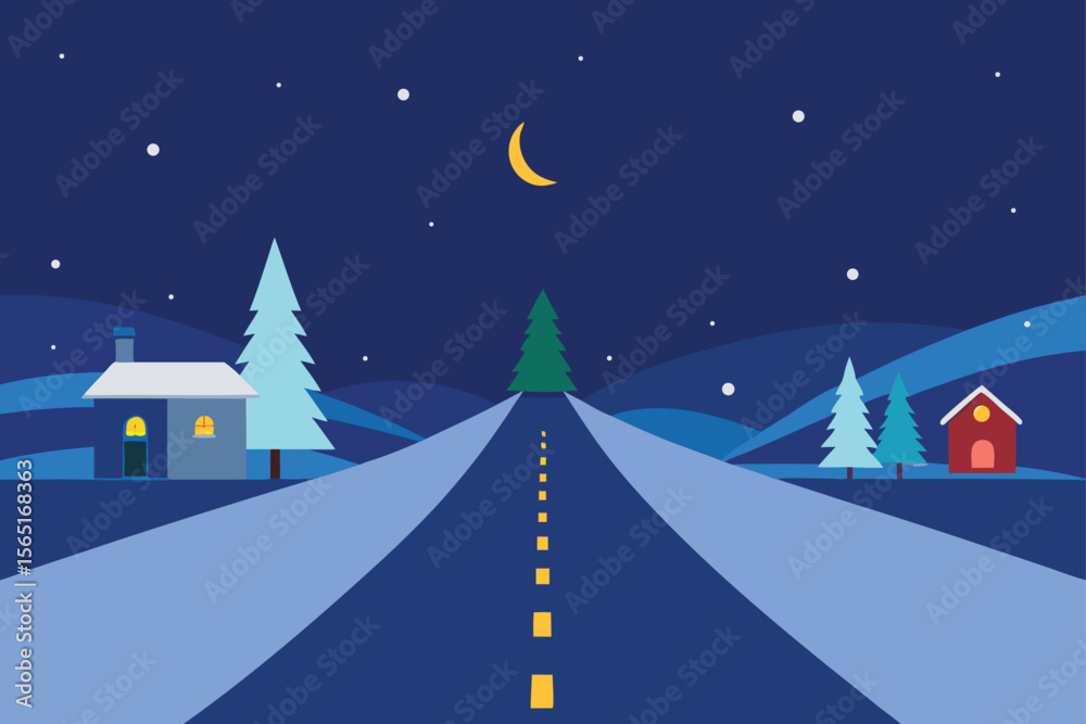 Fototapeta premium winter landscape with houses and trees