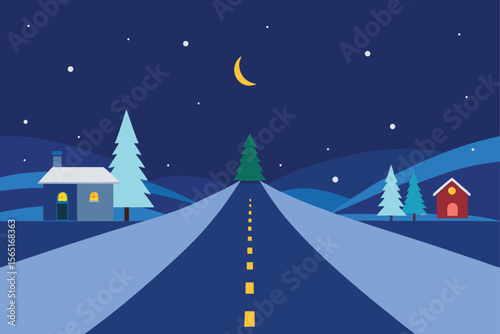 winter landscape with houses and trees