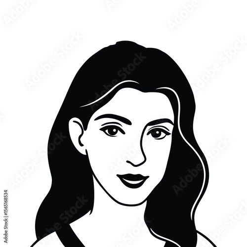 Fashionable vector illustration of a woman's face silhouette with long hair, depicting beauty and style