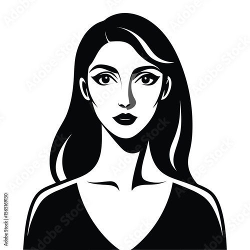 A beautiful vector illustration of a woman with long hair, highlighting her face, eyes, and lips with a stylish design