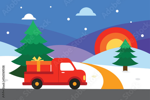 christmas card with christmas tree and gifts