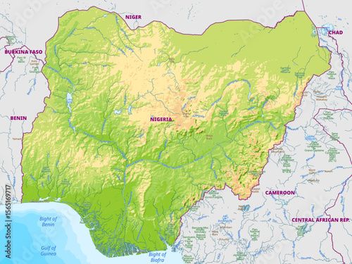 Detailed physical map of Nigeria