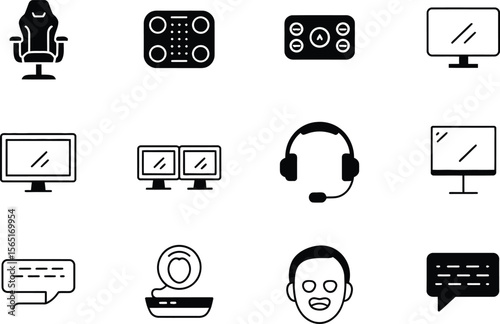 Black and White Gaming Streaming Icons Set vector