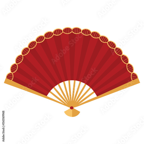 Red traditional Chinese paper fan isolated on white background