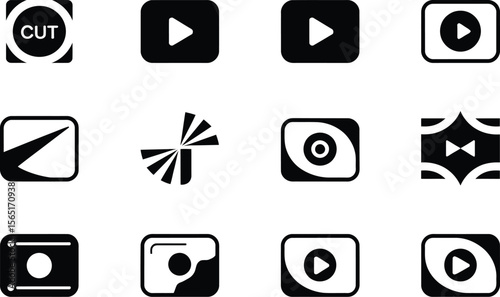 Twelve Black and White Video Editing Icons vector