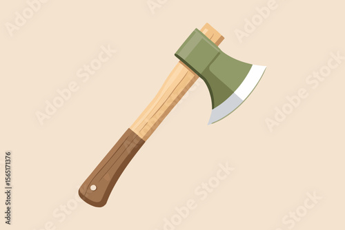 Minimalist Wooden Axe in Flat Vector Style with Muted Earth Tones